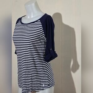 Izod Women's Long Sleeve Navy and White Striped Tee